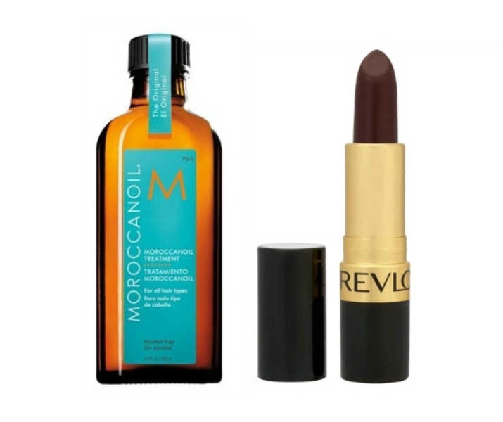 Moroccan Oil Treatment and Revlon Super Lustrous Lipstick in Black Cherry